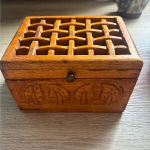 Carved Wooden Box with Lattice Design
